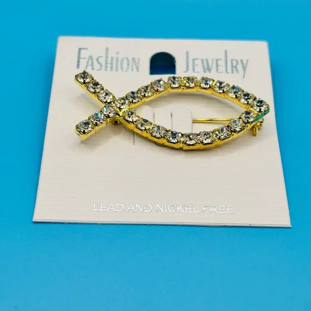 Gold Rhinestone Ichthys Fish Symbol‎